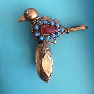 Lovely Antique Agate Turquoise Brass Bird Ring 8